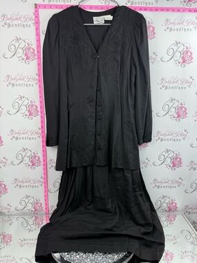 Kathie Lee Collection for plaza south Black Embroidered Button-Front Dress Set